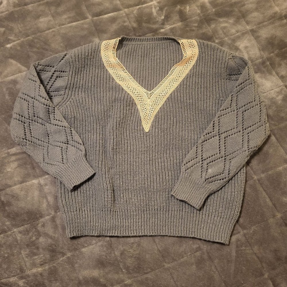 SHEIN Women's Knit Pullover Sweater, Gray, Medium